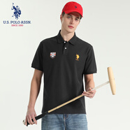 U.S.POLO ASSN.夏季POLO休閑男士新款潮牌翻領(lǐng)T恤體恤短袖上衣 黑色  2XL