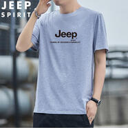 JEEP SPIRIT吉普夏季新款純棉薄款黑色個(gè)性潮百搭休閑簡(jiǎn)約圓領(lǐng)短袖t恤男 TS279046款灰色 6XL  建議205-220斤
