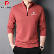 皮爾卡丹（PIERRE CARDIN）男裝純棉t恤男士春秋休閑立領(lǐng)衛(wèi)衣半拉鏈長(zhǎng)袖體恤衫T 【橘紅】 優(yōu)質(zhì)棉 M 165【建議90-115斤 險(xiǎn)