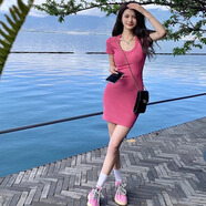 沐霓辣妹純欲風(fēng)包臀連衣裙修身顯瘦粉色2025年春夏高腰新款多巴胺裙子 高腰包臀連衣裙【玫紅色】 M 碼（建議80-105斤）