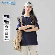 真維斯（JEANSWEST）短袖T恤女2025夏季新款二條杠插肩美式純棉寬松撞色T恤女