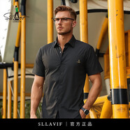 薩拉維夫（SLLAVIF）品牌短袖襯衫男士夏季冰絲順滑修身抗皺商務(wù)休閑男裝中青年上衣男 黑色 39  (115-130斤)