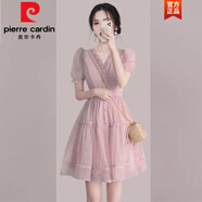皮爾卡丹（pierre cardin）小個(gè)子法式高級(jí)感短袖連衣裙夏季小眾設(shè)計(jì)質(zhì)感泡泡袖雪紡仙女裙子 紫色【可甜可鹽/溫柔風(fēng)/別致獨(dú)特 S