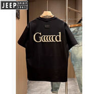 JEEP SPIRIT吉普t恤男美式高街白色打底休閑體恤男夏季新款街頭創(chuàng)意百搭短袖 黑色【品質(zhì)純棉】 2XL 【建議146-165斤】