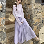 HUALIN FASHION甜美休閑寬松針織毛衣女荷葉邊大擺半身長(zhǎng)裙兩件套女裝 半身裙+上衣 S 【建議100斤內(nèi)】