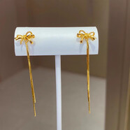 胖東來品質(zhì)金黃鍍蝴蝶結(jié)流蘇耳釘女可拆卸耳線優(yōu)雅點綴美麗shine 18K金蝴蝶結(jié)流蘇耳釘一對