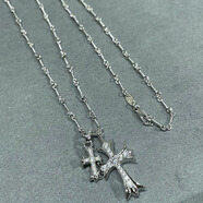 胖東來(lái)同款在逃公主項鏈金包銀S925銀磨砂蝴蝶結女輕奢 滿(mǎn)鉆雙十字架項鏈