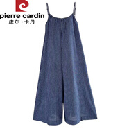 皮爾卡丹藍色條紋背帶褲女2025新款夏季韓系寬松顯瘦闊腿吊帶連體褲裙褲子 藍條紋 M 建議90-105斤