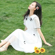 BMOI娃娃領(lǐng)學(xué)院風(fēng)少女連衣裙夏季初中學(xué)生高中女生夏裝長款過膝長裙子 白色 S 70-90斤