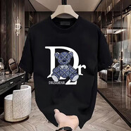 HUALIN FASHION短袖恤男純棉潮牌印花上衣寬松半袖體恤衣服 黑色【180克精梳棉】 S