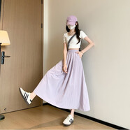 VJWK夏天中長款百折裙半身裙氣質(zhì)款慵懶風(fēng)半身裙女2025春夏新款季垂墜 紫色 S