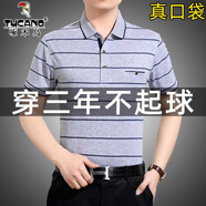 啄木鳥(niǎo)中年條紋短袖t恤男夏季薄款韓版絲光棉成熟休閑爸爸裝體恤上衣 1603灰色 XL 175 建議140-160斤