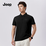 吉普（JEEP）男裝夏季新款男士短袖t恤帶領(lǐng)POLO領(lǐng)衫體恤商務(wù)翻領(lǐng)上衣 幻影黑 100%聚酯纖維 4XL （190-205）