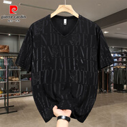 皮爾卡丹（pierre cardin）380斤v領(lǐng)夏季新款冰絲潮流透氣短袖T恤男寬松半袖加肥加大碼體恤 【半虎黑色】V領(lǐng)8001L 均碼 13XL建議350-380斤