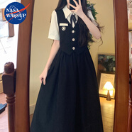 nasawassup初高大學(xué)生畢業(yè)典禮女生法式學(xué)院風(fēng)假兩件連衣裙夏季顯瘦減齡長(zhǎng)裙 黑色 M 【85~105斤】