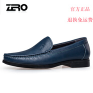 零度Zero零度正裝男鞋新品商務(wù)皮鞋百搭簡約聚會英倫套腳休閑豆豆鞋 D71022深藍(lán) 40