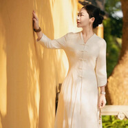 韓依琦新中式連衣裙高端女裝中國風(fēng)裙子夏天禪意茶藝工作服素衣茶服套裝 白色 連衣裙+褲子 L