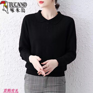 啄木鳥(niǎo)秋冬新款娃娃領(lǐng)毛衣內(nèi)搭針織長(zhǎng)袖翻領(lǐng)打底衫女秋冬洋氣上衣 黑色 M【建議95-105斤】