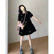 HUALIN FASHION蝴蝶結(jié)修身顯瘦連衣裙純欲風夏季大碼短裙 黑色 4XL 150-170斤