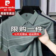 皮爾卡丹短袖T恤男士夏季polo冰絲衫新款半袖帶兜男士條紋重磅100%純真棉 特價抗皺boy官方店旗艦豆綠 M 165/48 95斤-100斤