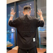 GTYUWVG2025夏季潮牌新款男裝寬松體恤衫潮流韓版百搭字母刺繡簡(jiǎn)約半袖衣 黑色 XL 140-155斤