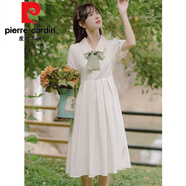 皮爾卡丹（pierre cardin）15夏季17少女裝14高中學(xué)生16-20-25歲女孩nv夏裝韓版長(cháng)裙18連衣裙 9807杏色配綠領(lǐng)帶 M (90-105斤)