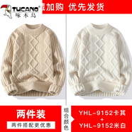 啄木鳥(niǎo)（TUCANO）毛衣男春秋季新款麻花半高領(lǐng)加厚打底針織衫男慵懶感寬松毛線(xiàn)衣 9152卡其+9152米白 M (約90~110斤可穿)