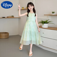 迪士尼女童夏裝裙子2025新款童裝兒童夏天雪紡公主裙女大童夏季連衣裙潮 綠色 160