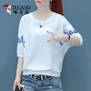 啄木鳥(niǎo)（TUCANO）棉質(zhì)短袖t恤女夏季2026新款寬松百搭韓版休閑蝙蝠衫五分袖體恤女 藍字母 XL 建議116-130斤