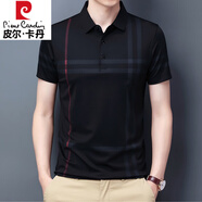皮爾卡丹翻領(lǐng)短袖t恤男夏季新款商務(wù)休閑男裝保羅衫冰絲滑料速干polo.衫潮 1161黑色 天絲棉 M 165