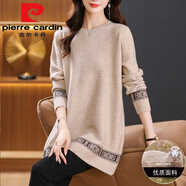 皮爾卡丹（pierre cardin）200斤可穿中長(zhǎng)款毛衣女寬松韓版大尺碼上衣長(zhǎng)袖洋氣圓領(lǐng)針織衫 駝色 5XL 加大版建議180-200斤