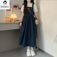 堤姆斯甜美學(xué)院風(fēng)減齡牛仔背帶連衣裙女學(xué)生夏季新款立領(lǐng)短袖襯衫兩件套 【套裝】背帶連衣裙+白色上衣 商場同款 XL 商場同款