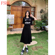FSHE大碼胖mm2025連衣裙秋季小個(gè)子時(shí)尚休閑連衣裙高腰顯瘦黑色裙子 長(cháng)款:黑色 XL 【建議120-140斤】
