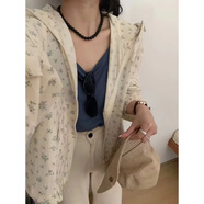 COLORFUL GEMS韓版小眾甜美小碎花連帽短外套女夏季2025新款寬松收腰防曬上衣潮 米白色 L