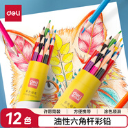 得力（deli）12色油性彩鉛原木六角桿彩色鉛筆涂色繪畫(huà)初學(xué)者彩繪素描手繪專(zhuān)業(yè)學(xué)生兒童禮物