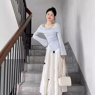 麓格立長袖連衣裙子女早春季穿搭法式藍(lán)色2025年新款小個子氣質(zhì)減齡長裙 【藍(lán)色上衣+半身裙 】 M