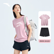 安踏速干運(yùn)動(dòng)套裝女士夏季透氣短褲短袖T恤有氧健身跑步瑜伽跳操衣服 【休閑套裝】香榭粉-6 M/165