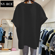NY-RCE歐洲站夏裝新款大版短袖T恤女寬松中長款上衣潮 019黑色 M