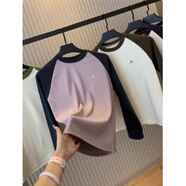 MUJI COM無印良品【商超同款】男女磨毛插肩袖撞色拼接長袖t恤寬松休閑打 優(yōu)衣庫紫色 M