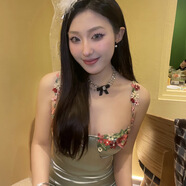HUALIN FASHION歐美風(fēng)黑色花紋吊帶連衣裙2025 綠色 L