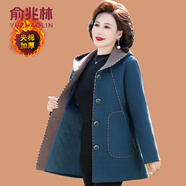 俞兆林（YUZHAOLIN）媽媽冬裝毛呢外套中長(zhǎng)款50歲60中老年女裝秋冬加厚夾棉連帽上衣服 藍(lán)色 XL (參考90-105斤)