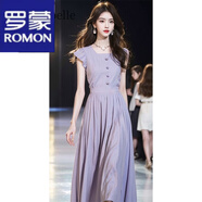 羅蒙（ROMON）連衣裙女裝夏季2024新款漂亮獨特長裙子氣質(zhì)名媛高端紫色無袖方領(lǐng) 連衣裙 L