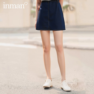 茵曼（INMAN）百搭時尚女裝短半身裙顯瘦中高腰排扣2025夏季新款顯瘦牛仔裙 深牛仔藍 L