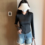 棉致夏季冰絲薄款防曬衣女2025新款連帽開衫防曬服修身緊身短外套上衣 454黑色【高品質(zhì)21.5】 XL 120-140斤