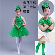 念露嵐1125次回購兒童綠色春曉合唱服小草演出服樹(shù)葉低碳貝貝表演服憫農 女款連衣裙+頭飾+手飾+鞋套+褲襪 100