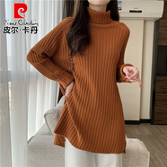 皮爾卡丹（pierre cardin）高領(lǐng)毛衣女春秋2025年新款直筒寬松套頭中長(cháng)版打底衫針織長(cháng)袖上衣 焦糖色 L 254