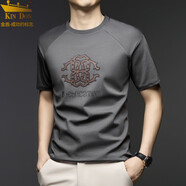 KIN DON金盾夏季短袖T恤男士中年人圓領(lǐng)時(shí)尚休閑寬松棉體恤衫大碼中青年 深灰色 112382217 15XL m165/48