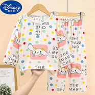 迪士尼（Disney）夏季兒童綿綢睡衣男童女孩青少年薄款長(cháng)袖棉綢空調家居服休閑套裝 波點(diǎn)兔 (時(shí)尚潮流) 110 建議身高100-110cm