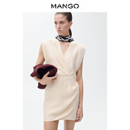 MANGO女裝連衣裙2025秋裝新款V領收腰包裹式無袖氣質連衣裙 淡米色 M