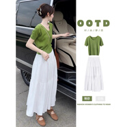 樂(lè )芬蘭（LeFenLan）裙子女2025年夏季搭配一整套綠色針織上衣氣質(zhì)顯瘦半身裙兩件套女 綠色上衣+半身裙 M